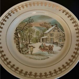 ROY THOMAS COLLECTION OF CURRIER & IVES WINTER SCENE PLATE VINTAGE